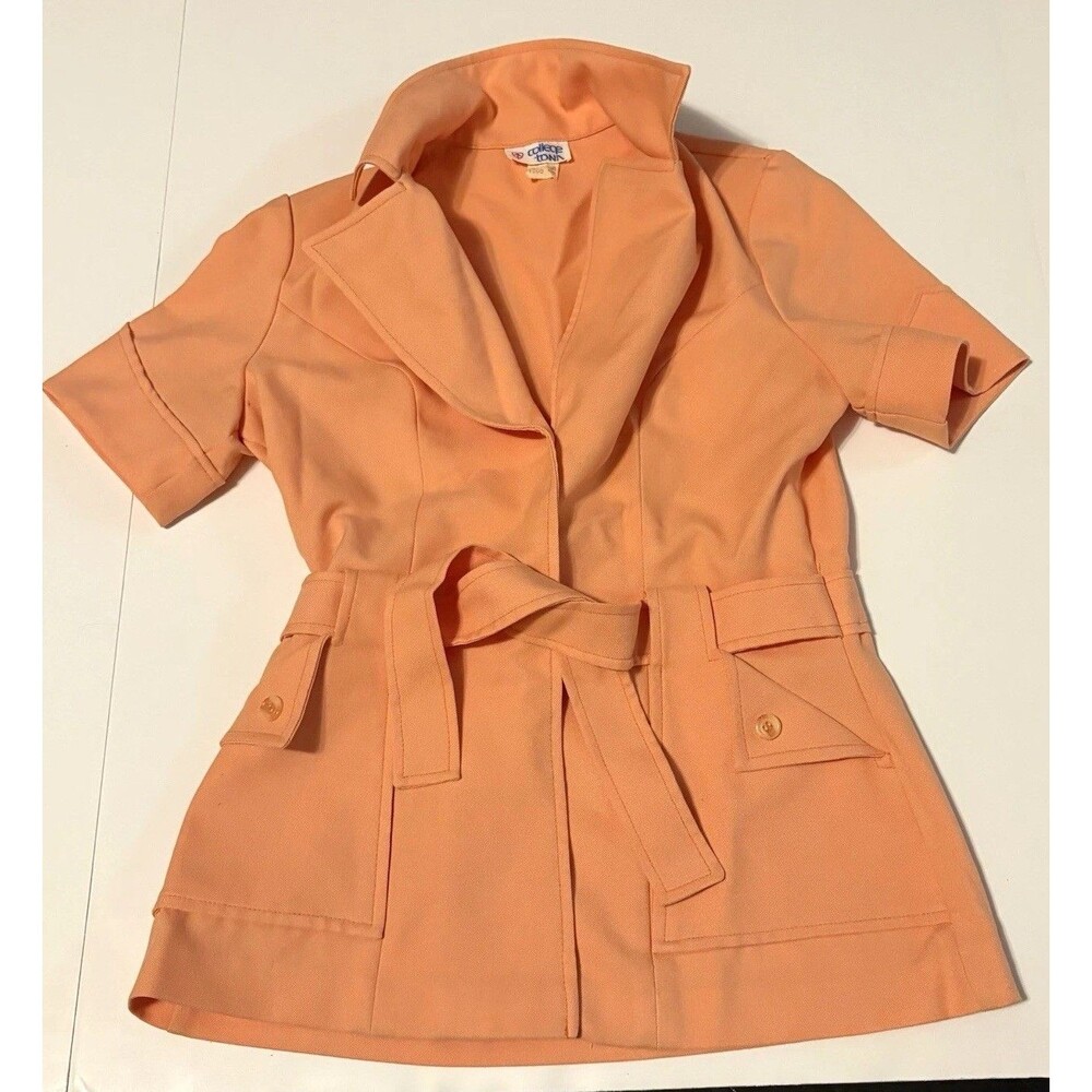 College Town Vintage Women's Orange Belted Short Jacket w/ Pockets Size 10